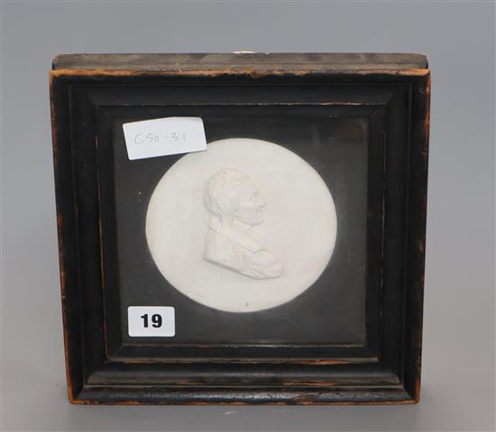 A George IV plaster portrait plaque of Johann Heinrich Pestalozzi (1746-1827) by Del Vecchio, dated 1824